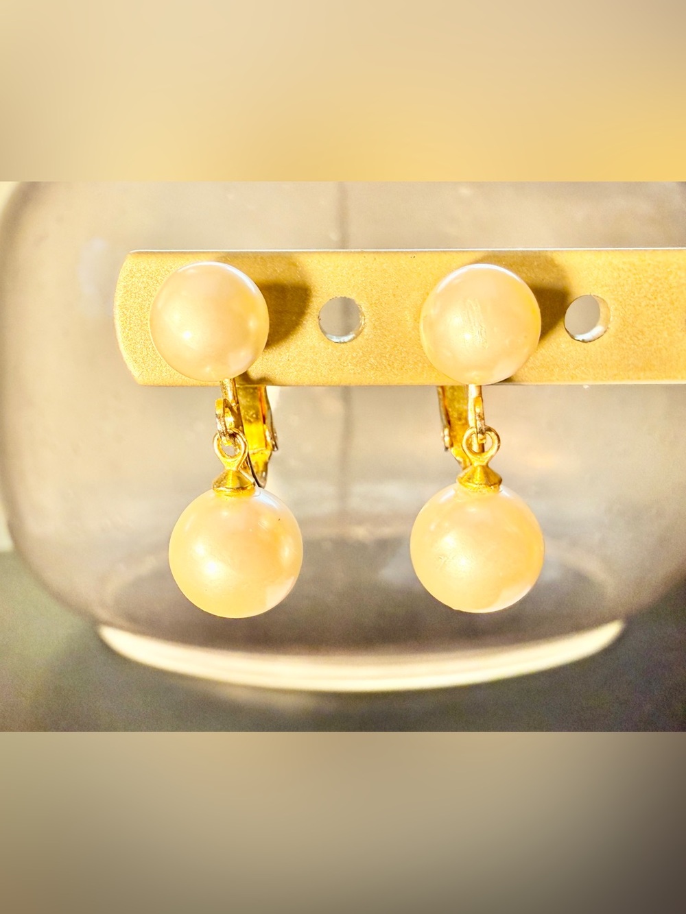 Vintage 1950s/1960s Signed Marvella Double Faux Pearl Dangle Screw Back Earrings
